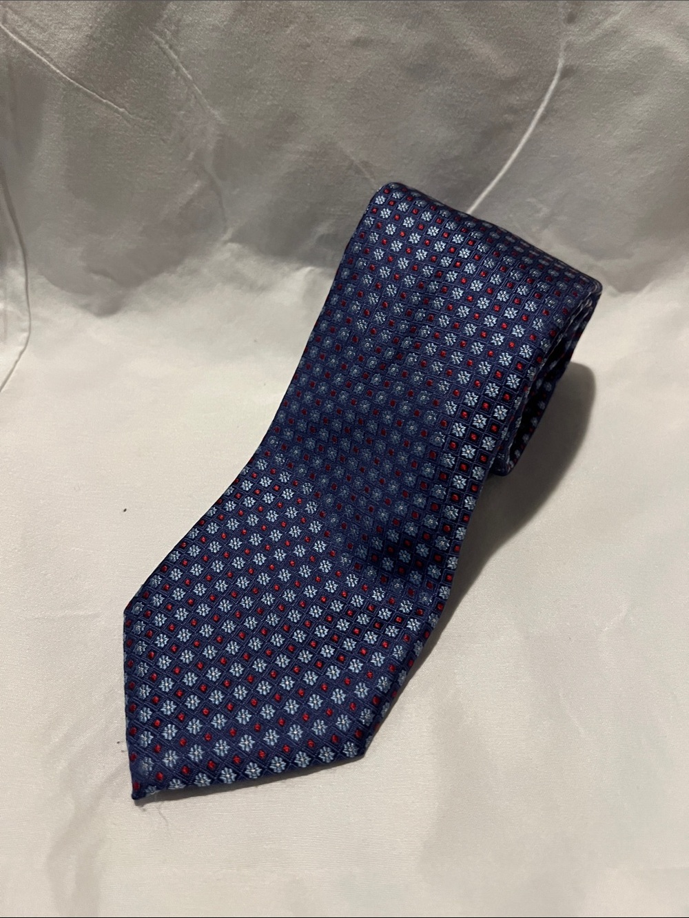 Canali Dark Blue Silk Tie with Red & Light Blue Micro Pattern